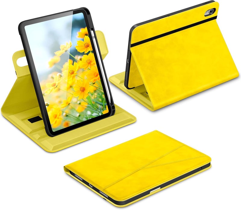 DTTO for iPad A16 Case, iPad 11th / 10th Generation Case (2025/2022), 360 Degree Rotating Premium Leather Folio Stand Cover with Pencil Holder, Yellow - Image 1
